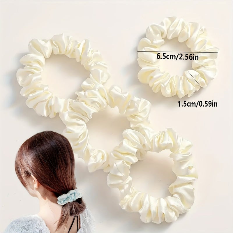 10pcs Blue Loose Satin Seamless Solid Color High Elastic Small Intestine Hair Tie Bun Hair Rope Durable Rubber Band Headwear For Women - Image 4