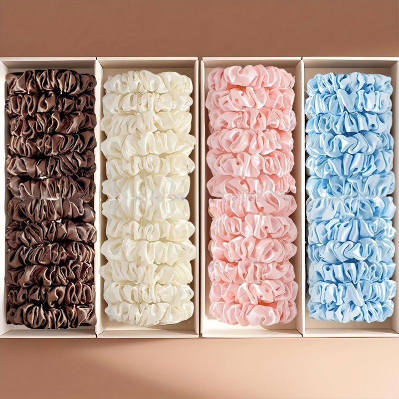 10pcs Blue Loose Satin Seamless Solid Color High Elastic Small Intestine Hair Tie Bun Hair Rope Durable Rubber Band Headwear For Women - Image 1