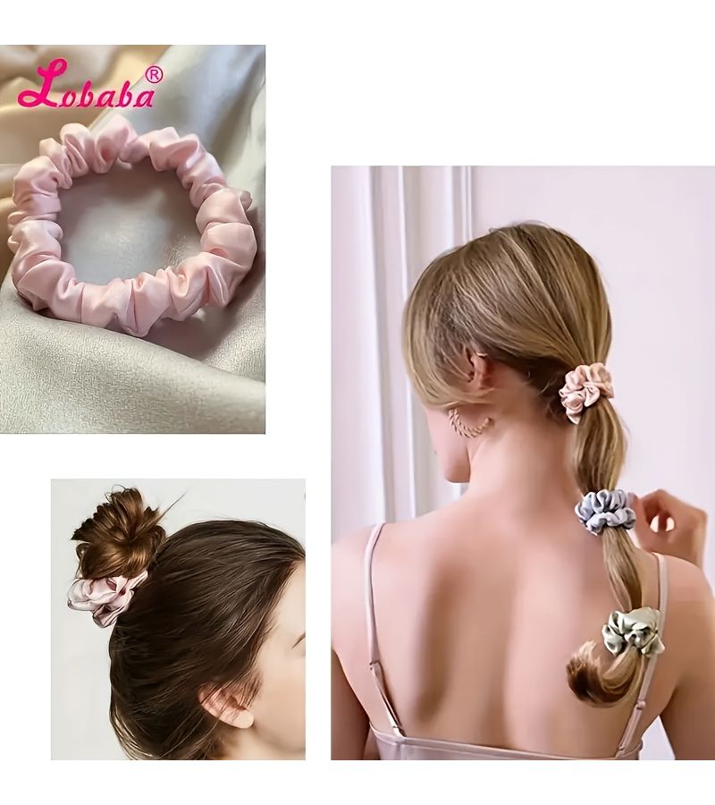 10pcs Blue Loose Satin Seamless Solid Color High Elastic Small Intestine Hair Tie Bun Hair Rope Durable Rubber Band Headwear For Women - Image 3