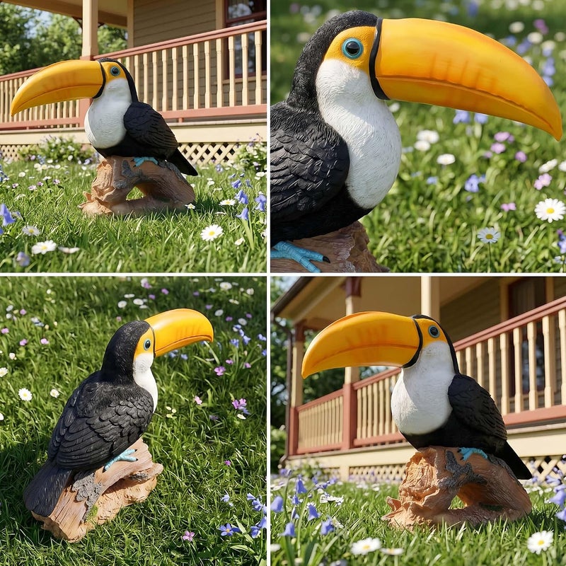 Euiroet Real Toucan Statue,Colorful Outdoor Bird Decor Animal Sculpture- 14.2" Resin Bird Outdoor Ornament, Tropical Tiki Bar Decor, Waterproof & Weather-Resistant, Perfect for Garden, Patio, Yard - Image 5