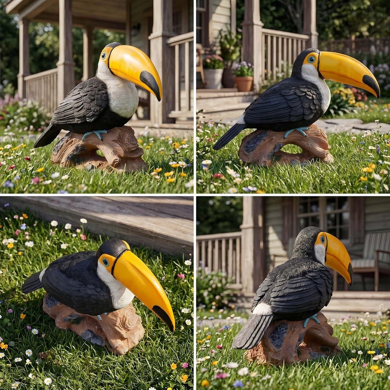 Euiroet Real Toucan Statue,Colorful Outdoor Bird Decor Animal Sculpture- 14.2" Resin Bird Outdoor Ornament, Tropical Tiki Bar Decor, Waterproof & Weather-Resistant, Perfect for Garden, Patio, Yard - Image 2