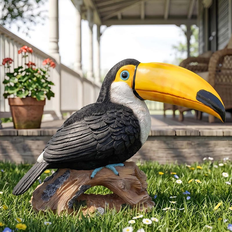 Euiroet Real Toucan Statue,Colorful Outdoor Bird Decor Animal Sculpture- 14.2" Resin Bird Outdoor Ornament, Tropical Tiki Bar Decor, Waterproof & Weather-Resistant, Perfect for Garden, Patio, Yard - Image 1