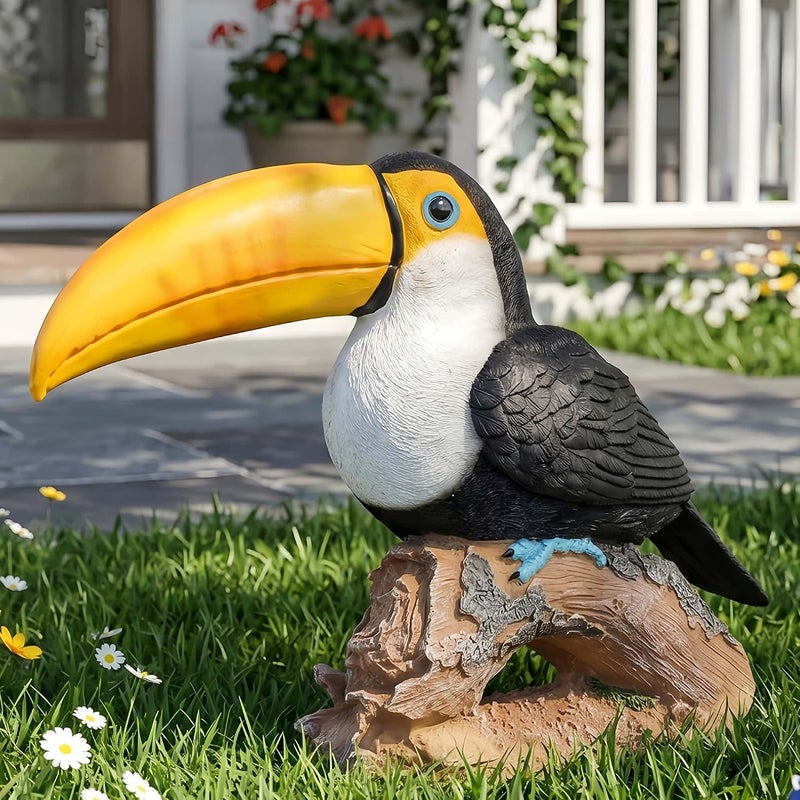 Euiroet Real Toucan Statue,Colorful Outdoor Bird Decor Animal Sculpture- 14.2" Resin Bird Outdoor Ornament, Tropical Tiki Bar Decor, Waterproof & Weather-Resistant, Perfect for Garden, Patio, Yard - Image 3