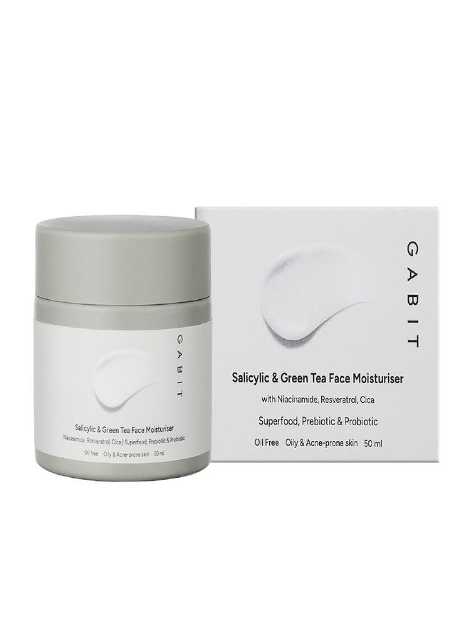 Gabit Salicylic Acid & Green Tea Face Moisturiser For Acne, Blackheads & Open Pores | Oil free, Lightweight Moisturizer, Exfoliates, Brightens skin |Ceramides, Niacinamide, CiCa |For Women & Men, 50ml - Image 1