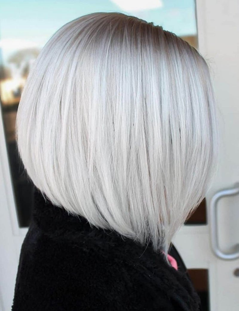 TISHINING Short Ombre White Blonde Layered Bob Wigs for White Women Chin Length Side Part Pixie Bob Wig with Dark Roots Synthetic Natural Looking Inverted Bob Wigs for Daily Party Use - Image 1