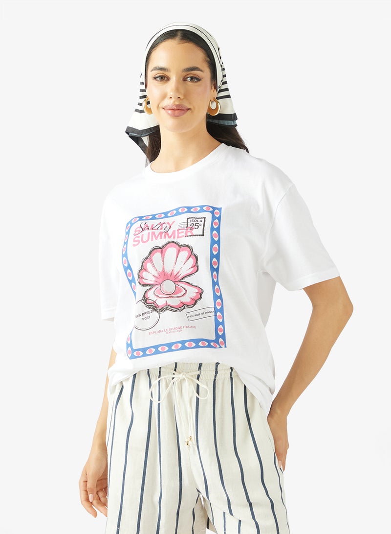 Ginger Cotton Oversize Travel Graphic T-shirt - Image 1