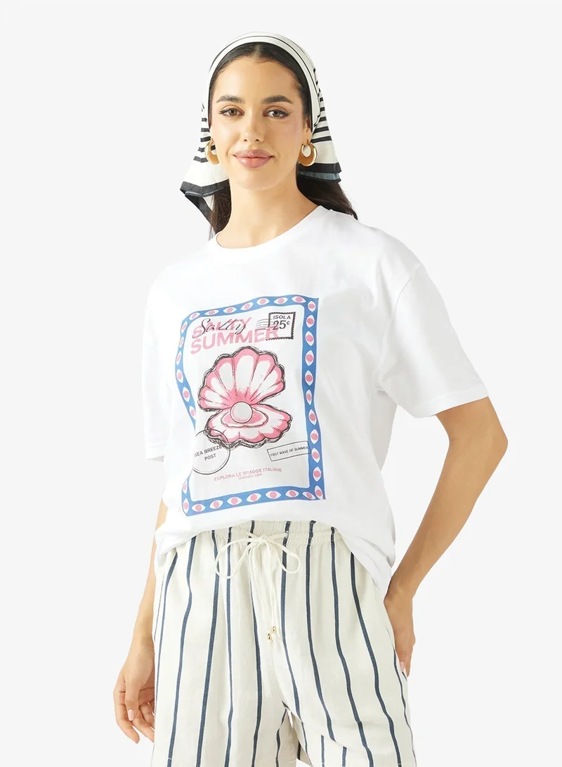 Ginger Cotton Oversize Travel Graphic T-shirt