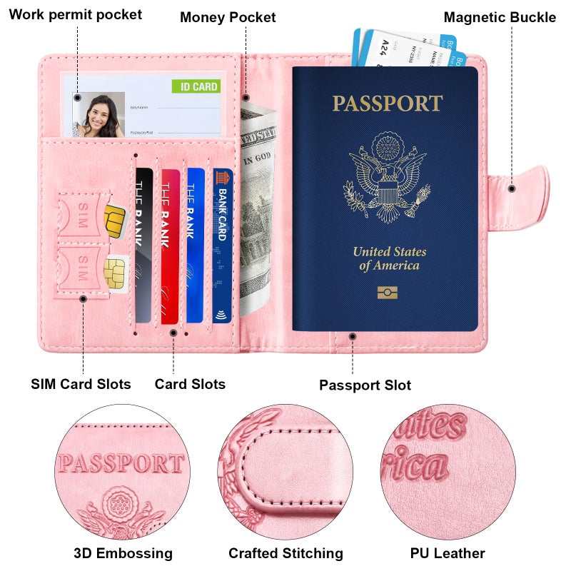 Herain Passport Holder for Travel Cruise Essentials, 2 Pcs Passport Cover Wallet Case Travel Gifts Women Men Family, RFID Passports Book Card Holders Travels Accessories Must Haves - Image 4