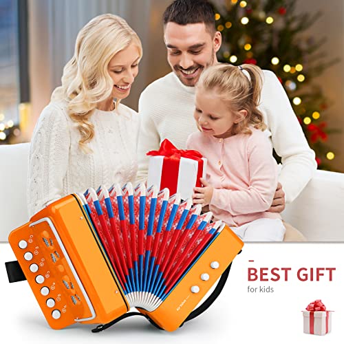 MUINS Button Accordion 10 Keys Control Accordion include 3 Air Valve Easy to Play Lightweight Kid Instrument for Early Childhood Developmet Fit for 3 years and over (orange) - Image 5