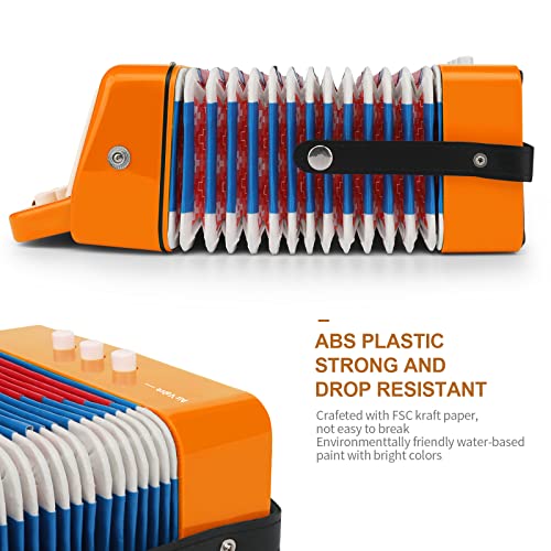 MUINS Button Accordion 10 Keys Control Accordion include 3 Air Valve Easy to Play Lightweight Kid Instrument for Early Childhood Developmet Fit for 3 years and over (orange) - Image 4