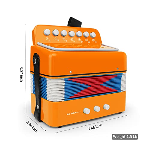 MUINS Button Accordion 10 Keys Control Accordion include 3 Air Valve Easy to Play Lightweight Kid Instrument for Early Childhood Developmet Fit for 3 years and over (orange) - Image 3