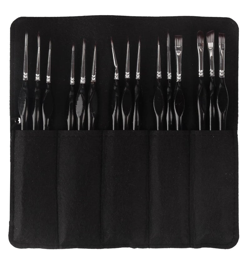 Generic Kreative Kraft Liner Painting Brushes Set 15Piece Acrylic Watercolor Brush Kit in Hard RollUp Pouch Black  - Image 1