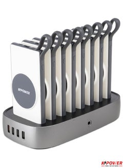 KPOWER 8 in 1 Wireless Power Bank Station 10000mAh with Built-in Cable, Power Delivery 20W QC Wireless and 1 Rapid Re-Charging Station with 4 USB Output Color: White  - Image 2