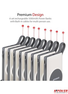 KPOWER 8 in 1 Wireless Power Bank Station 10000mAh with Built-in Cable, Power Delivery 20W QC Wireless and 1 Rapid Re-Charging Station with 4 USB Output Color: White  - Image 3
