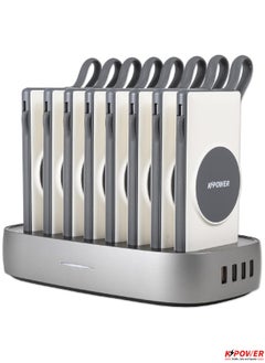 KPOWER 8 in 1 Wireless Power Bank Station 10000mAh with Built-in Cable, Power Delivery 20W QC Wireless and 1 Rapid Re-Charging Station with 4 USB Output Color: White  - Image 1