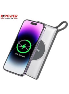 KPOWER 8 in 1 Wireless Power Bank Station 10000mAh with Built-in Cable, Power Delivery 20W QC Wireless and 1 Rapid Re-Charging Station with 4 USB Output Color: White  - Image 4