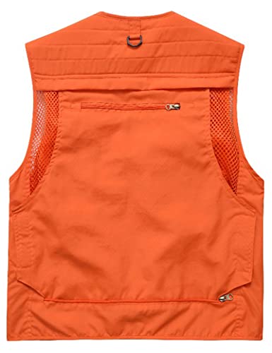 Flygo Men's Casual Lightweight Outdoor Fishing Work Safari Travel Photo Cargo Vest Jacket Multi Pockets(Large, Orange) - Image 2