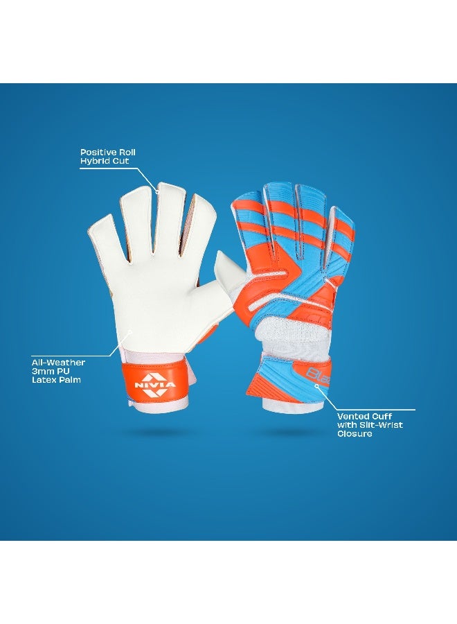 Nivia Blaze Synthetic Goalkeeper Gloves for Men & Women, Positive Roll Hybrid Cut, Extra Grip (Orange/Blue), Small - Image 3