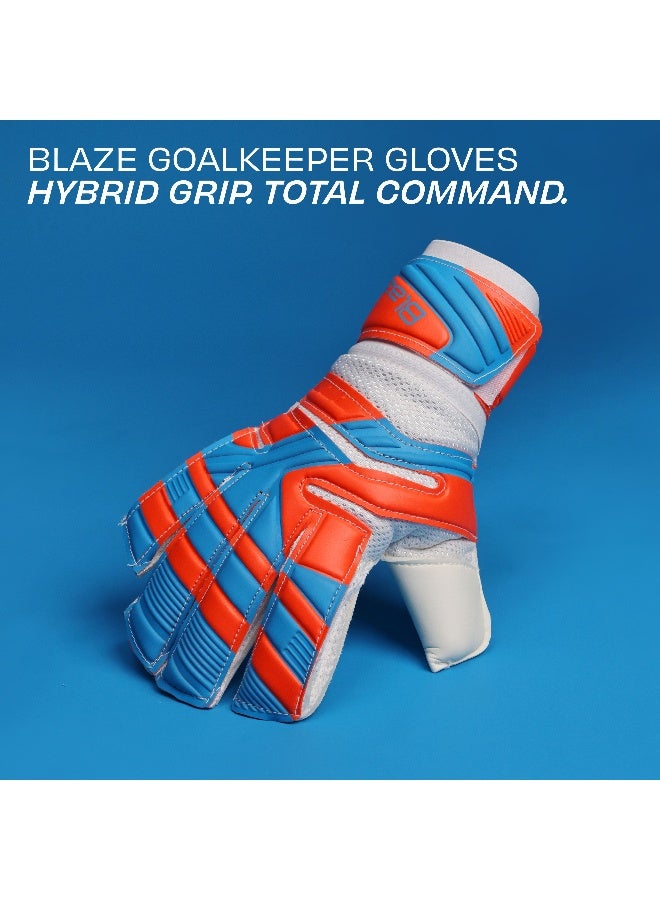 Nivia Blaze Synthetic Goalkeeper Gloves for Men & Women, Positive Roll Hybrid Cut, Extra Grip (Orange/Blue), Small - Image 2