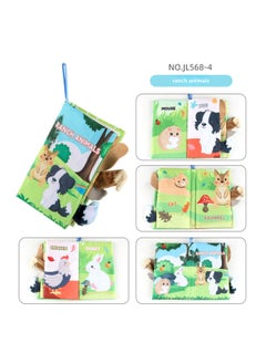 Generic Baby's Sea, Land And Air Tail Cloth Book Ocean Forest Flying Animal Palm Book Early Education Toy With Ringing Paper-Color:English 4 Pages 8 Sides Ranch Animal Tail Cloth Book 40.4g  - Image 1