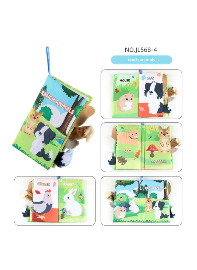 Generic - Baby's Sea, Land And Air Tail Cloth Book Ocean Forest Flying Animal Palm Book Early Education Toy With Ringing Paper-Color:English 4 Pages 8 Sides Ranch Animal Tail Cloth Book 40.4g - Image 1