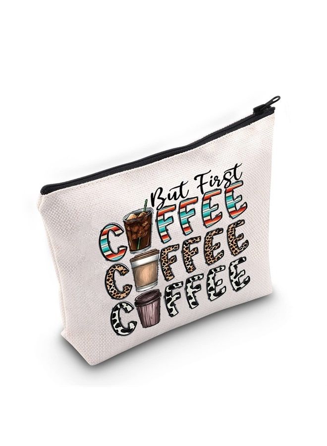 LEVLO Leopard Coffee Cosmetic Make Up Bag Coffee Lover Gift But First Coffee Make Up Zipper Pouch Bag For Coffeemaker (But First Coffee) - Image 1