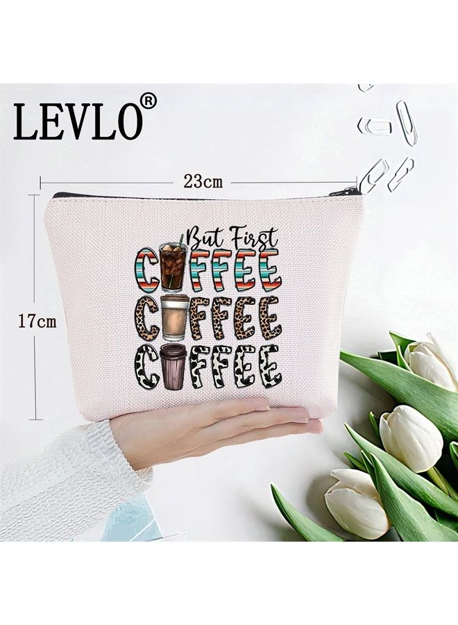 LEVLO Leopard Coffee Cosmetic Make Up Bag Coffee Lover Gift But First Coffee Make Up Zipper Pouch Bag For Coffeemaker (But First Coffee) - Image 2