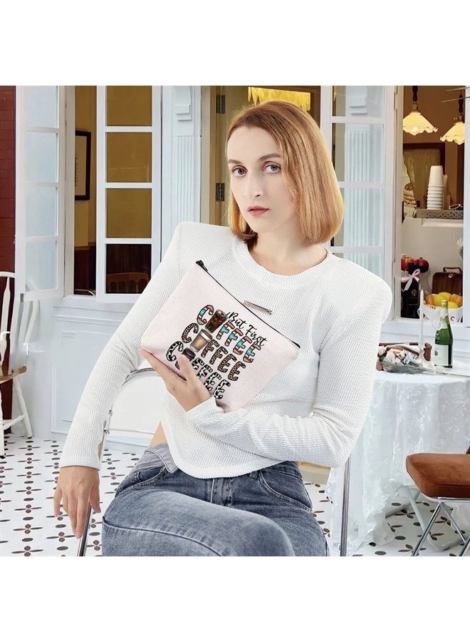 LEVLO Leopard Coffee Cosmetic Make Up Bag Coffee Lover Gift But First Coffee Make Up Zipper Pouch Bag For Coffeemaker (But First Coffee) - Image 4