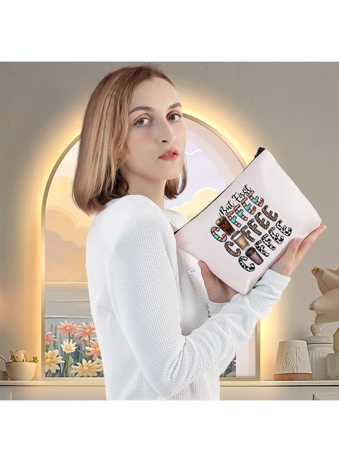 LEVLO Leopard Coffee Cosmetic Make Up Bag Coffee Lover Gift But First Coffee Make Up Zipper Pouch Bag For Coffeemaker (But First Coffee) - Image 5