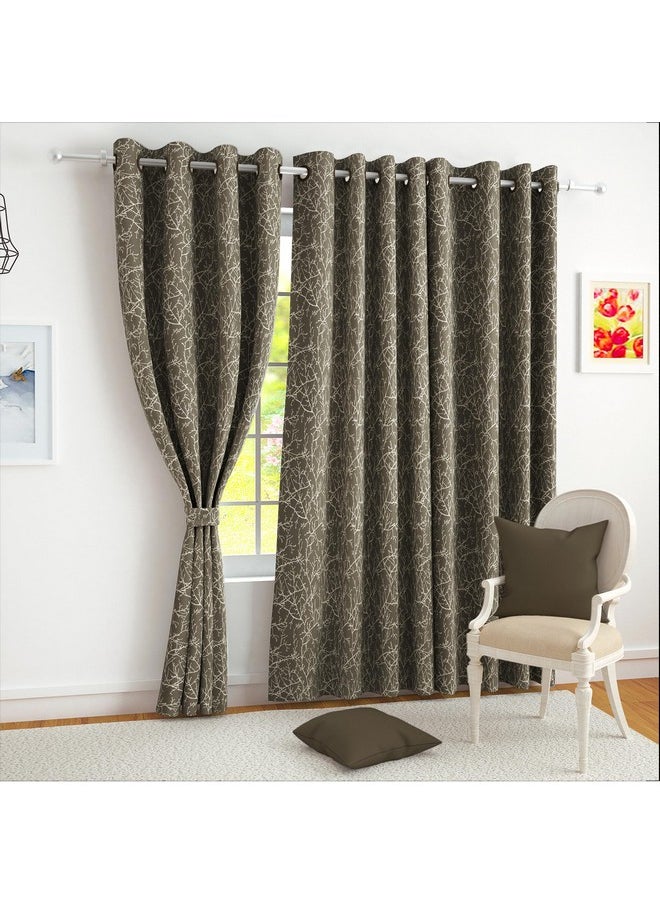 Story@Home Story@Home Room Darkening Long Door Curtains 9 Feet Set of 2 | Branches Design Door Curtain | Thermal Insulated Curtains | Curtains for Living Room | (116 x 275 cm, Brown) | Perfect for Home Decor  - Image 1