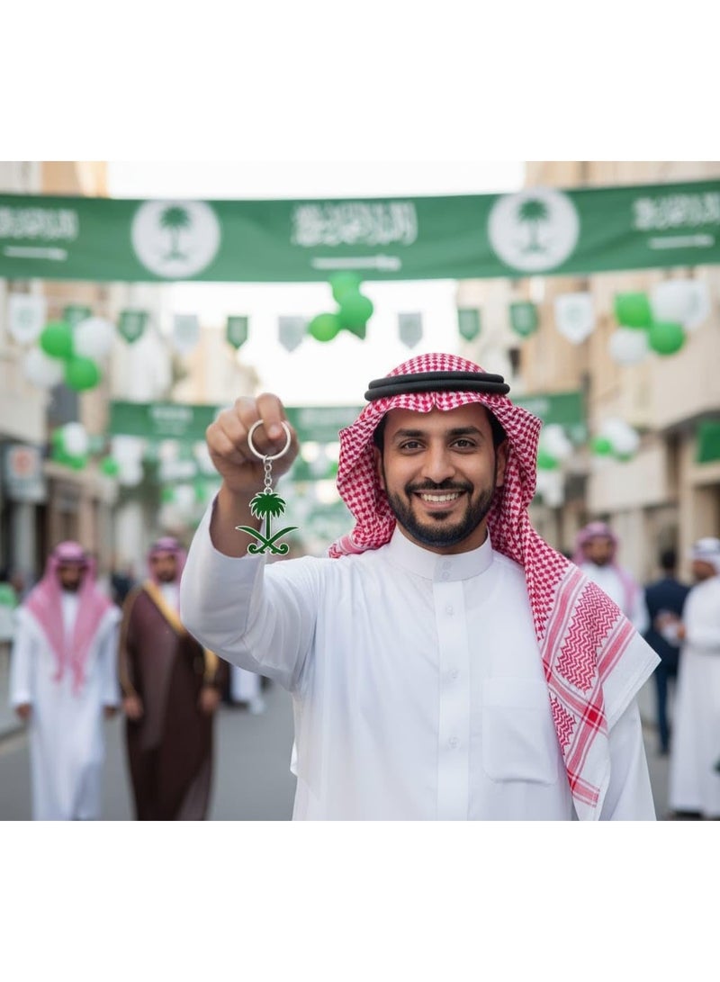 Saudi National Day Gift Set – Palm Tree & Swords Emblem Keychain, Necklace Pendant & Brooch – Premium Silver Tone with Green Enamel, National Pride Souvenir for Men & Women - Image 3