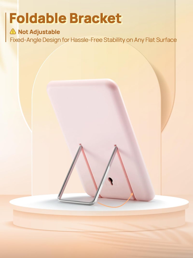 OMIRO Desk Makeup Mirror, 8 x 5 inches Table Mirror with Foldable Stand and Hanging Hole for Shaving and Travelling, Pink - Image 5
