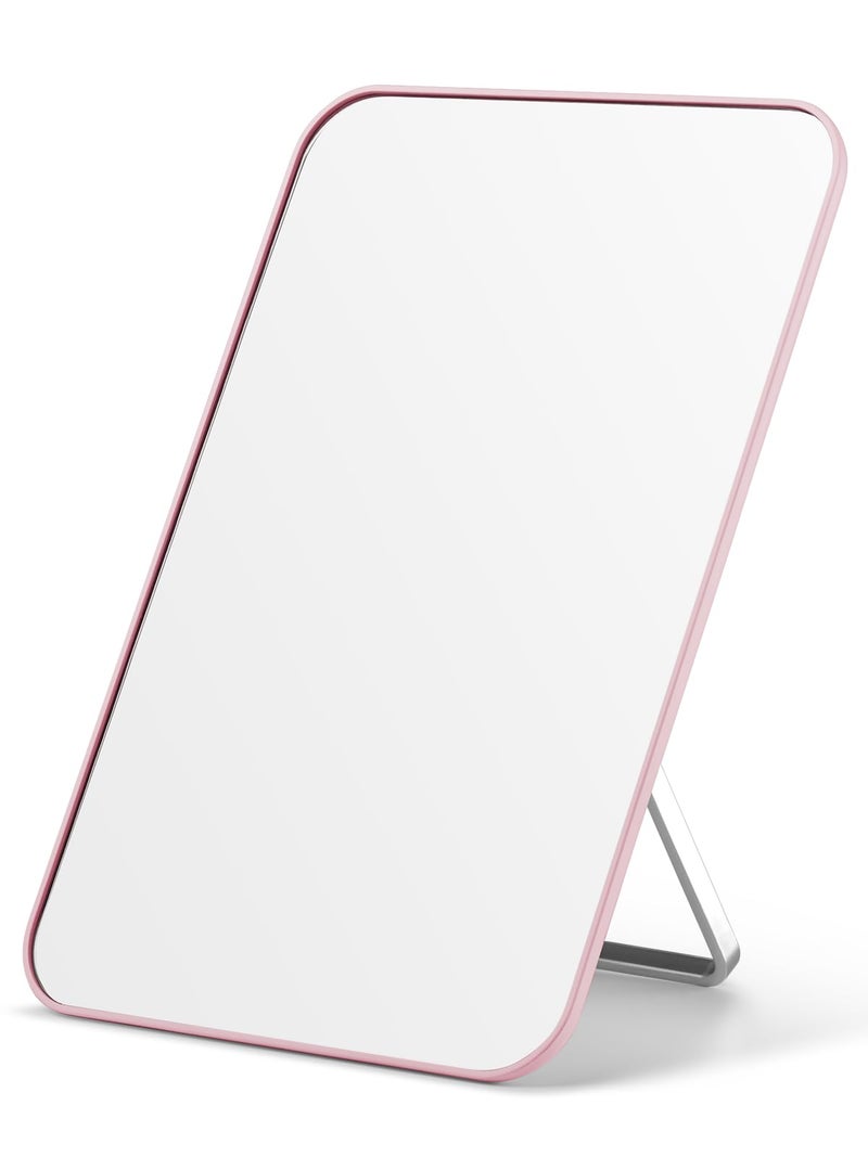 OMIRO Desk Makeup Mirror, 8 x 5 inches Table Mirror with Foldable Stand and Hanging Hole for Shaving and Travelling, Pink - Image 1