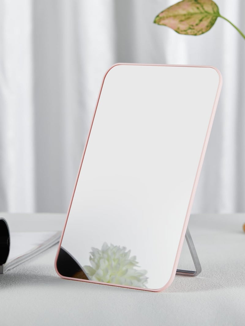 OMIRO Desk Makeup Mirror, 8 x 5 inches Table Mirror with Foldable Stand and Hanging Hole for Shaving and Travelling, Pink - Image 4