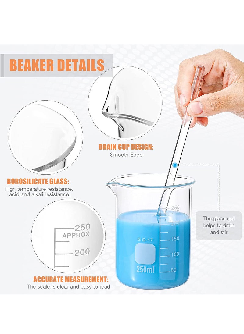 SYOSI - 10pcs Glass Measuring Beaker Graduated Measuring Cylinder with Stirring Rod 50100 250500 1000 ml Thick Glass Beakers and 510 50100 ml Graduated Cylinders for Science Lab Experiment Kit 01 - Image 1