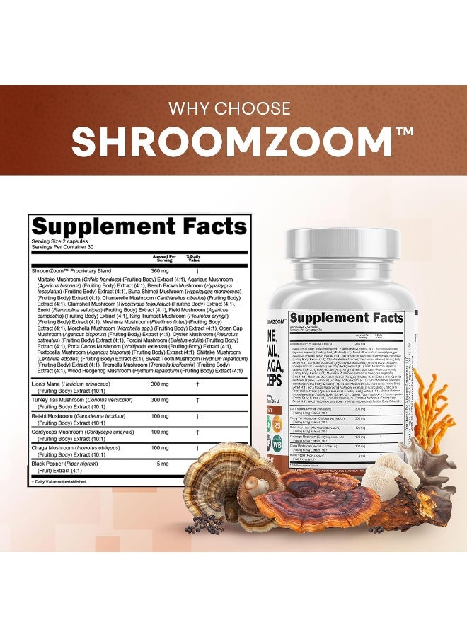 Clean Nutraceuticals Lions Mane 3000mg 20in1 Mushroom Supplement with Turkey Tail 2000mg Reishi 1000mg Cordyceps Chaga 1000mg Maitake Meshima Poria Cocos Shiitake Oyster Porcini Enoki - Image 4