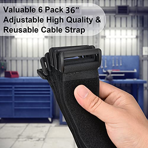Cacturism 2 x 36 Inch Hook and Loop Cable Tie, 6 Pack Heavy Duty Adjustable Fastening Adhesive Cinch Strap with Plastic D-ring Buckle, Multi-Purpose Reusable Cord Organizer by Cacturism - Image 2
