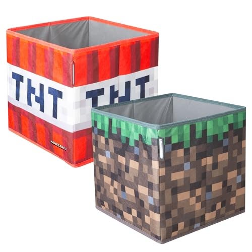 Phoenix group AG Minecraft: Fabric Storage Boxes: 2pc - TNT & Grass Block - 10" Collapsible Square Cubes, Toys-Games-Clothes Organization, Game Theme Decor, Licensed - Image 3