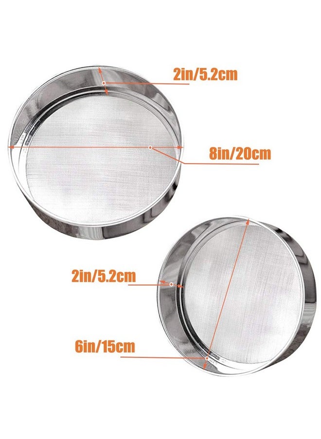 Meirrnyyu 2 Pack Flour Sifter,Stainless Steel Fine Mesh Strainers Flour Sieve,60 Mesh Round Sifter For Baking Cake Bread (6-Inch And 8-Inch)  - Image 2