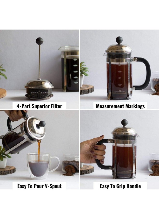 InstaCuppa - InstaCuppa French Press Coffee Maker with 4 Part Superior Filtration, Premium Grade Stainless Steel Coffee Plunger, 1000 ML - Image 1