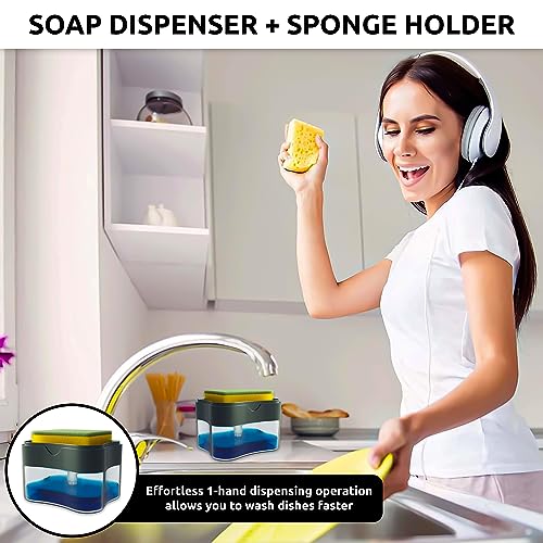 Eightiz 2 in 1 Soap Dispenser for Bathroom Accessories Dishwasher Liquid Holder Liquid Dispenser Pump 400 ML with Sponge Holder Kitchen Sink Accessories Items (Multi-Color) - Image 2