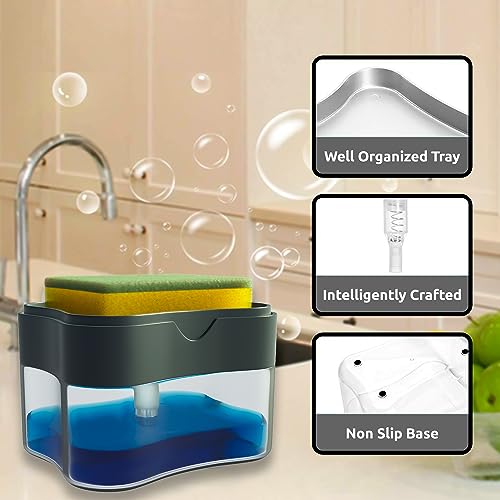 Eightiz 2 in 1 Soap Dispenser for Bathroom Accessories Dishwasher Liquid Holder Liquid Dispenser Pump 400 ML with Sponge Holder Kitchen Sink Accessories Items (Multi-Color) - Image 3