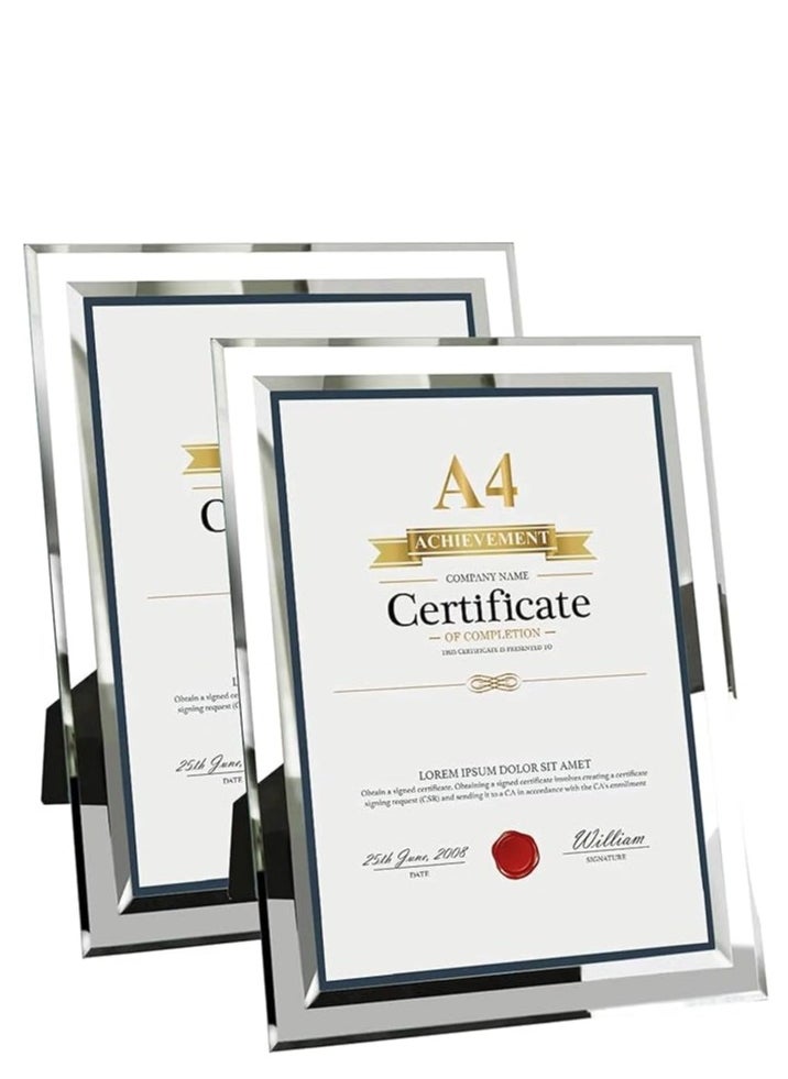 Generic 2 packs silver A4 picture frame, certificate holder, glass, diploma sea newspaper shelf, desktop photo display shelf  - Image 1