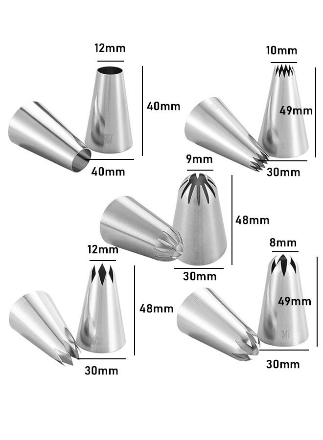 5Pcs/Set Large Piping Tips Set, Stainless Steel Frosting Piping Kit, Pastry Cake Decorating Tips Baking Tools For Cookies Cupcake Decorating Kit (1E 347 FX-4B 1732 607) - Image 2
