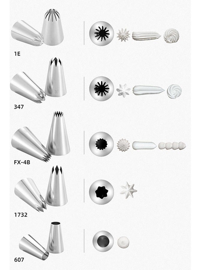 5Pcs/Set Large Piping Tips Set, Stainless Steel Frosting Piping Kit, Pastry Cake Decorating Tips Baking Tools For Cookies Cupcake Decorating Kit (1E 347 FX-4B 1732 607) - Image 3