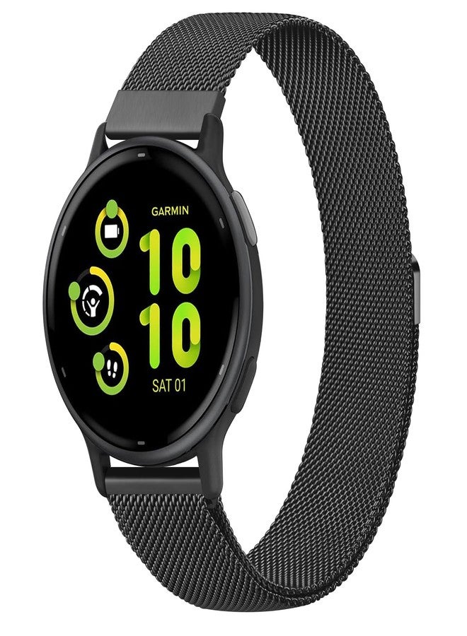 AK Metal Band Compatible with Garmin Vivoactive 5 / Vivoactive 3 / Venu 2 Plus/Venu Watch Bands, Mesh Loop Magnetic Strap for Garmin Vivoactive 5, Forerunner 645/245 Music Smart Watch (Black) - Image 1