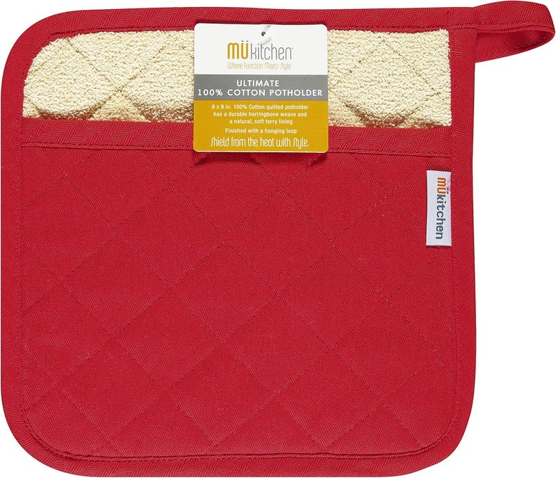 Mukitchen MÜkitchen MÜpotholder Herringbone Cotton Kitchen Potholder | Multipurpose Hot Pad | Machine Washable and Durable | (Crimson) - Image 1