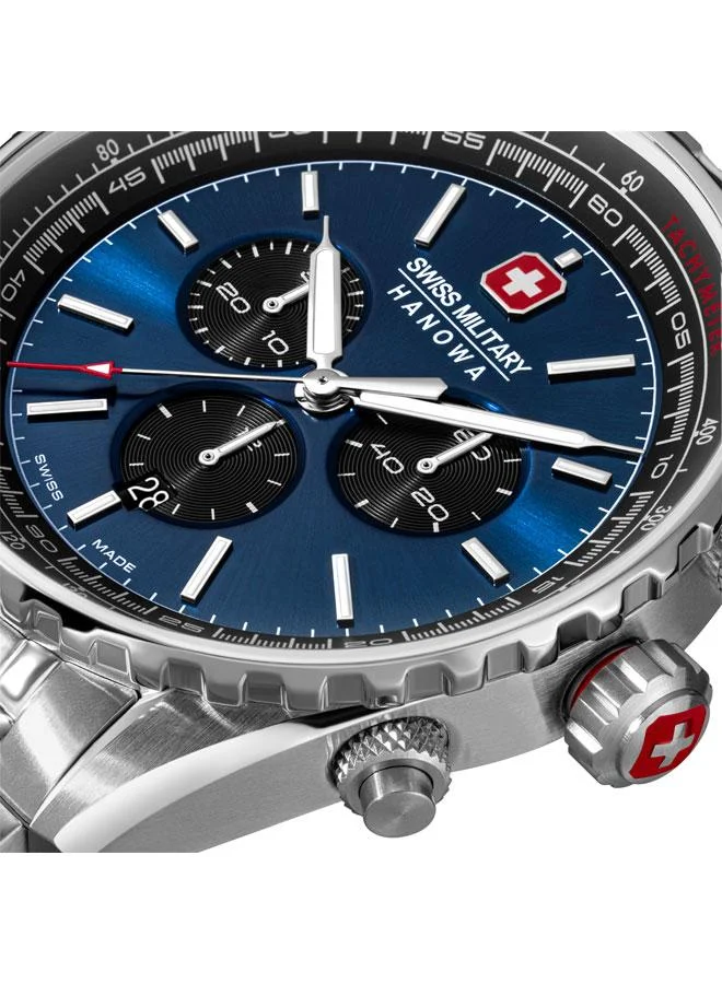 SWISS MILITARY HANOWA Afterburn Chrono 44mm Men's Watch with Blue-Black Dial & Stainless Steel Bracelet