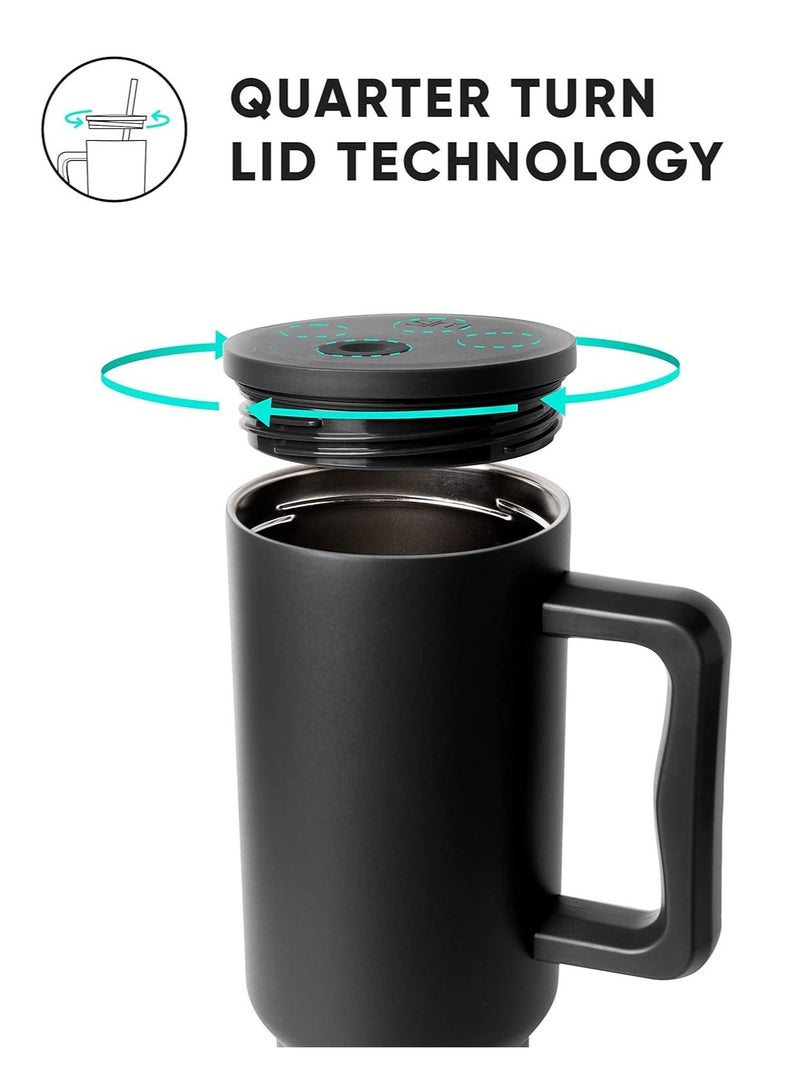 إيفرين كوب بسعة 40 أونصة مع مقبض وغطاء من القش، كوب معزول، زجاجة مياه من الفولاذ المقاوم للصدأ قابلة لإعادة الاستخدام، كوب للسفر، حامل أكواب، هدايا صديقة للنساء، مجموعة رحلتها، طراز بسيط وحديث - Image 3