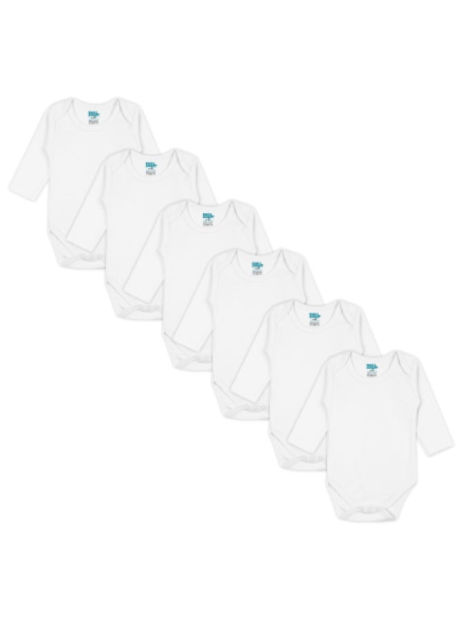 Babies Basic 100% Super Combed Cotton, Long Sleeves Romper/Bodysuit, For New Born To 24Months, Set Of 6 - White  - Image 1